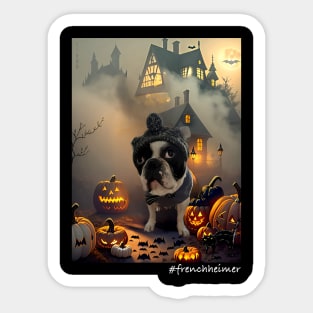 Halloween Frenchie in a spooky scene Sticker